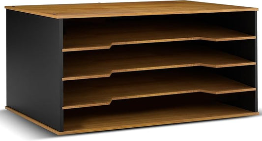 12x18 Construction Paper Organizer, 4-Tier Wooden Flat File for 11x17, A3 & Tabloid Sheets | Durable wood Desk Paper Storage for Classroom, Office & Art Studio
