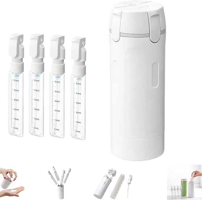 4 in 1 Travel Dispenser, 4 Pack 30ML Travel Bottles for Toiletries, 4 in 1 Travel Bottles for Toiletries Travel Dispenser Bottle, Refillable, Suitable for Storing Shampoo (White*1PC)