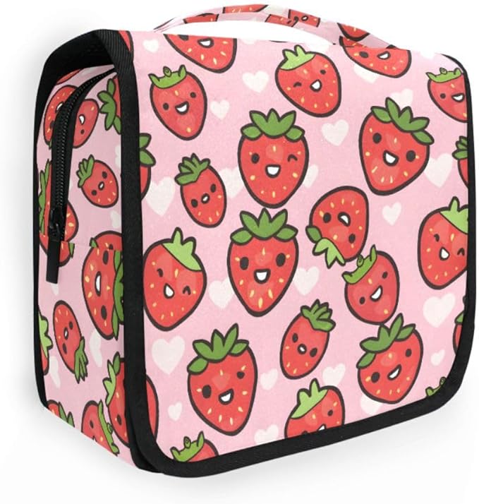 senya Hanging Travel Toiletry Bag Cute Kit Makeup Case Cosmetics Organizer for Men Women (Cute Strawberry Girly)
