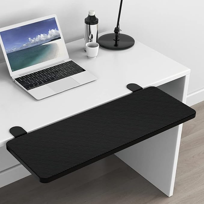 HONJIE Ergonomics Desk Extender Tray, Suitable for Office.Foldable, Punch-Free Clamp on.Computer Keyborad Tray, Desk Extension Board.(29.53"*9.45"(75cm*24cm), Carbon)