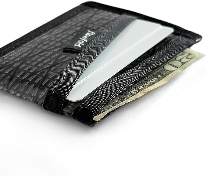 Flowfold Recycled Sailcloth Wallets - 3 Pocket Card Holder Wallet, Front Pocket Wallet, Slim Card Holder Wallet Made in USA (Black Sailcloth)