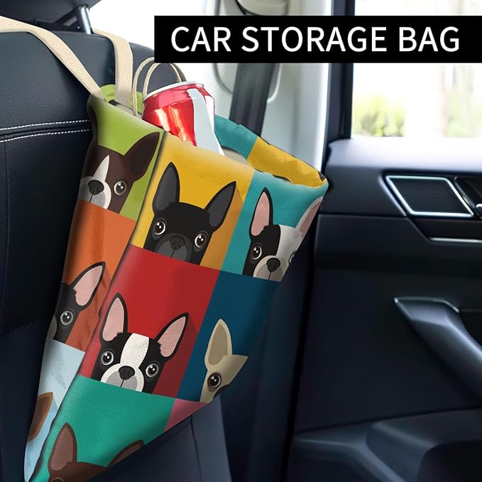 Car Trash Can, Cute Car Trash Bag, Hanging Car Organizer and Storage Bag, Trash Bin for Car Accessories, Vehicle, Travelling, Camping Cute Colorful Cartoon Dogs