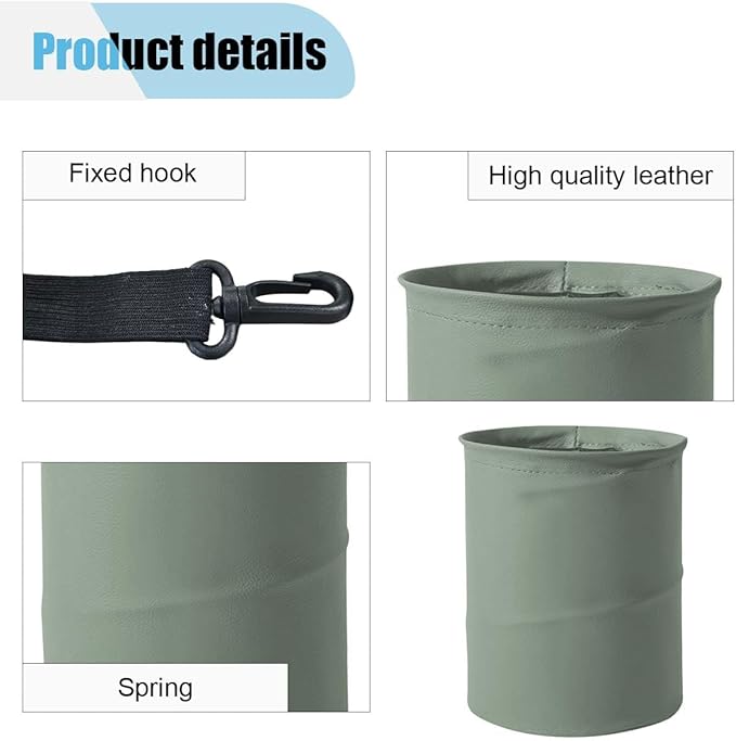 Collapsible Trash Can Car Garbage Bag - Leather Pop-up Car Trash Bin with Elastic Band - Hanging Foldable Garbage Can Vehicle Waste Basket Bin - Double-Layer Washable Bag for Cars Camping (Grey)