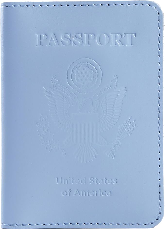 INCARNE US Leather Passport Holder for Travel - Passport Case - Passport Wallet for Men - Passport Cover for Women Sleeve Protector - Travel Essentials Vacation Travel Gifts - Classic Light Blue