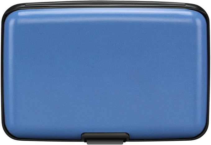 ELFISH RFID Blocking Credit Card Protector Aluminum ID Case Hard Shell Business Card Holders Metal Wallet for Men or Women（Matte Blue