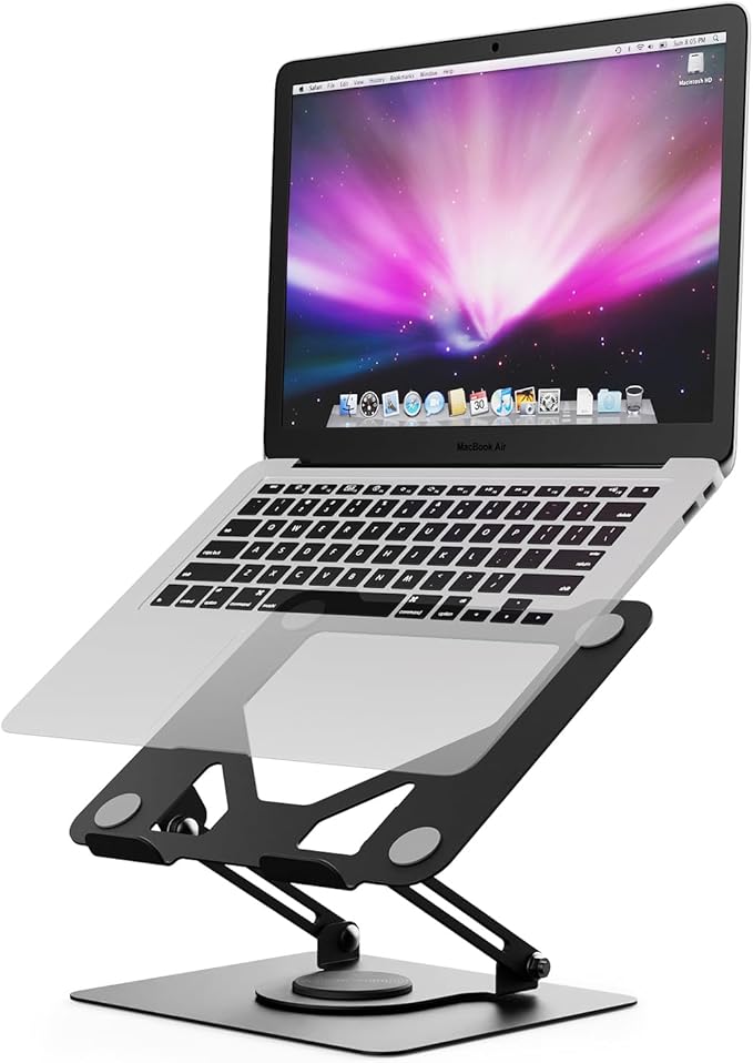 GRIFEMA Laptop Stand for Desk, Foldable Laptop Riser with 360° Swivel Base, Adjustable Height & Angle, Ventilated Computer Stand Compatible with MacBook Air/Pro, Dell, and 11-17.3" Laptops - Black
