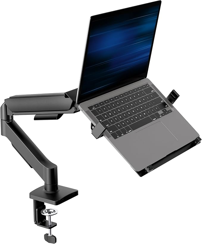 VIVO Universal Adjustable 10 to 15.6 inch Laptop Mount for Desk, Single Tension Arm VESA Notebook Stand with C-clamp and Grommet Options, Black, STAND-V001O-L