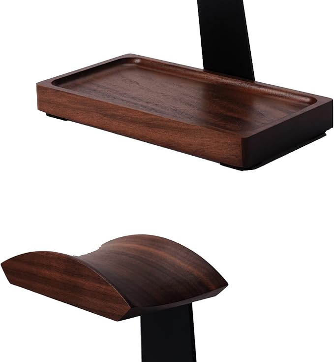 Walnut Headphone Stand, Wooden Headset Stand for Desk, Wood Gaming Headphone Holder with Storage Base for Airpod max, Bose, Razer, Sennheiser, Jabra, JBL, AKG, Vintage Gift for Men, Black