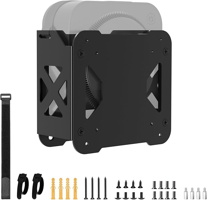 4-in-1 Mount for Mac mini M4/ M4 Pro, VESA Mount/Under Desk Mount/Wall Mount/Attach to Monitor Arm Mount, All-in-One Space Saving Mounting Bracket with Cable Management Straps