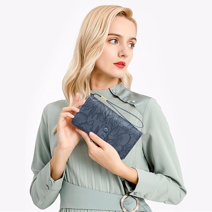 SENDEFN Women's Credit Card Holder RFID Blocking Zip Around Leather Wallet Large Capacity Long Purse with Wristlet