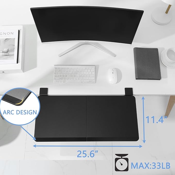 ETHU Ergonomics Desk Extender Tray, 25.6"x11.4" Large Size Foldable Keyboard Extender Tray Clamp On, Armrest Support for Home and Office (Black)