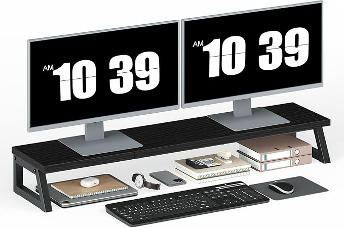 HOOBRO Dual Monitor Stand Riser, 39 Inch Large Computer Monitor Stand for 2 Monitors, Computer Monitor Riser, Desk Shelf Organizer for Office Desk, Accessories, Black BB121CJ01