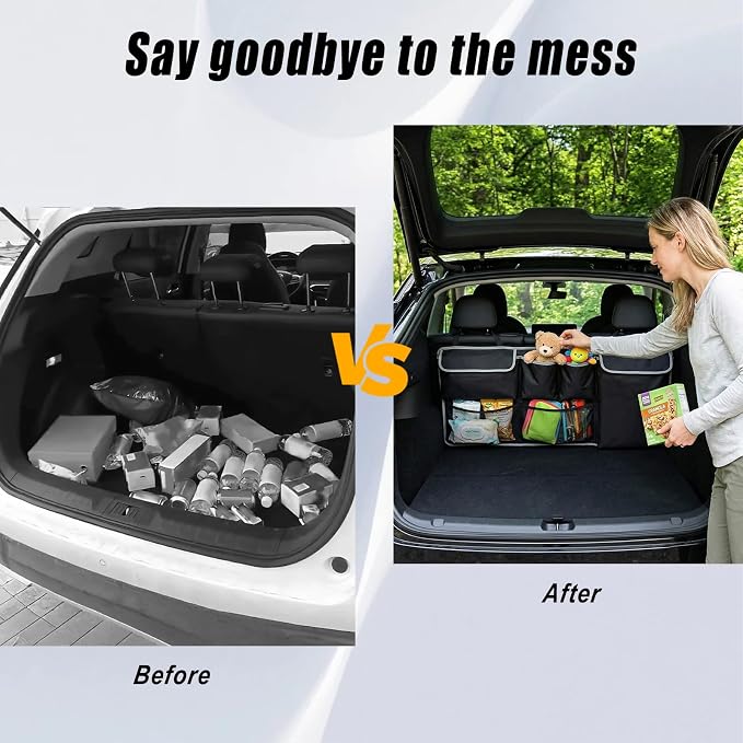 Car Trunk Storage Organizer, Waterproof Car Seat Organizer Backseat, Oxford Cloth & 8-Pocket, Collapsible Interior Accessories for SUV Truck MPV Van