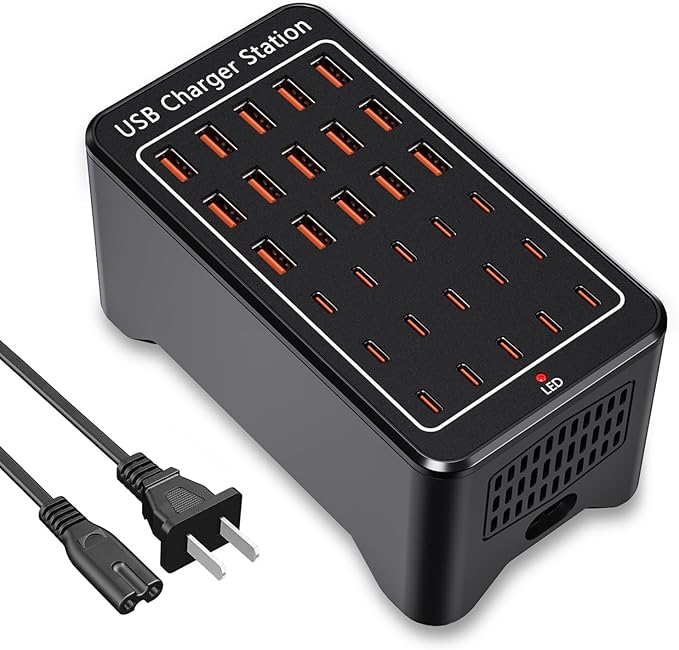 150W USB C Charging Station, 30 Port Fast Multi Device Charger (15 USB-C + 15 USB-A) Desktop Charger Hub, Compatible with iPhone Samsung iPad Google Pixel Tablets & Other USB Electronics