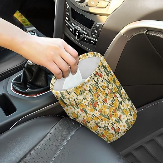 Yellow Florals Car Front Seat Can Leak Proof Front Seat Back Seat Garbage Container Bag Kitchen Rubbish Bin Fashion Vehicle Organization Bin