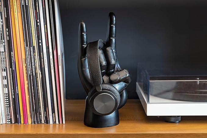 Luckies Headphone Stand - Headphone Holder - Rock On Hand - Headset Stand - Mens Jewellery Holder - Mens Desk Accessories - Controller Holders - Guitar Accessories - Desk Tidy - Dad Rock Gifts - Black