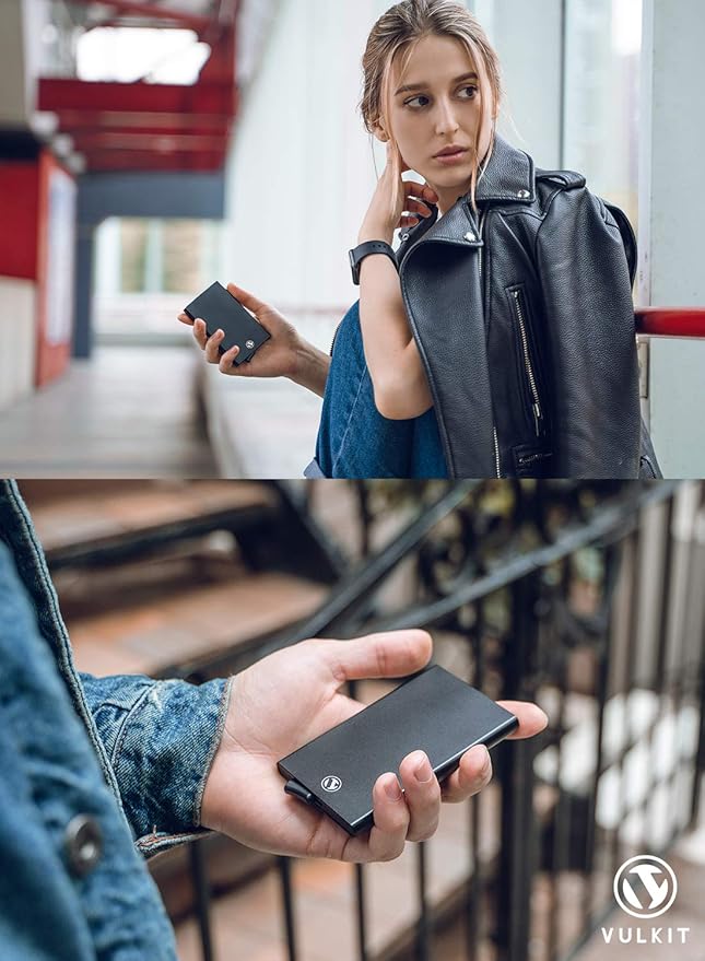 VULKIT Pop Up Wallet, Slim Minimalist Credit Card Holder For Men and Women RFID Blocking Mini Metal Case Red