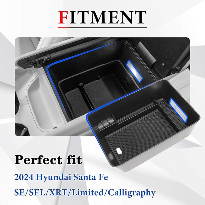 Center Console Organizer Tray Compatible with 2024 2025 2026 Hyundai Santa Fe Interior Storage Box Insert Secondary Accessories (Armrest storage tray)