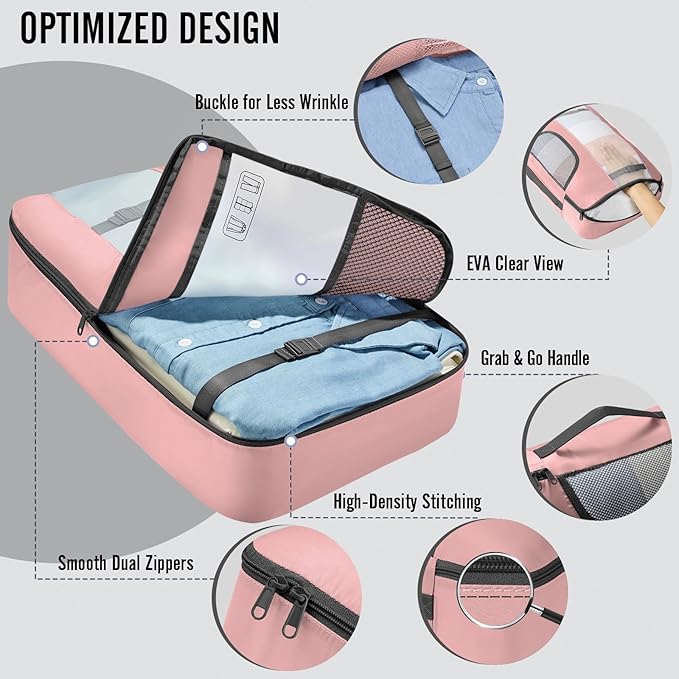 Veken 8 Set Packing Cubes for Travel Essentials, Suitcase Organizer Bags in 4 Sizes, Carry-On Luggage Accessories with Large Laundry & Hanging Toiletry Bag, Must-Have for Airplane, Road Trip & Camping