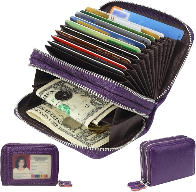 traderplus Women's RFID Blocking Leather Zipper Card Wallet Small Purse Credit Card Case Holder for Mother Day Gift (Purple)
