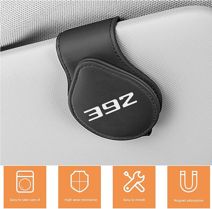 Car Sunglasses Holder for Dodge 392 Car Sun Visor Leather Glasses Sunglass Clip Magnetic Eyeglass Hanger Mount Car Accessories 392 Owners