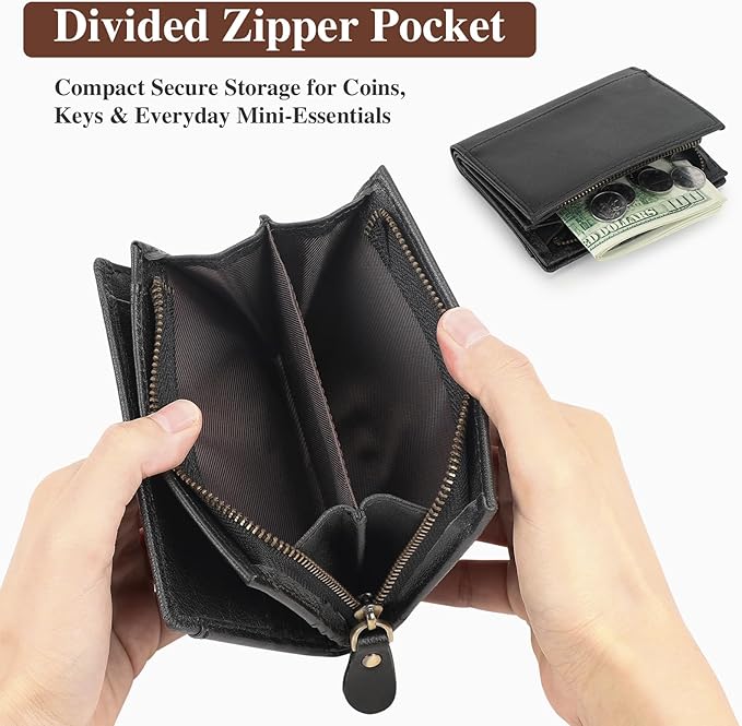 BAIGIO Genuine Leather Wallets for Men, Large Capacity Mens Bifold Wallet Leather RFID Blocking with Huge Zip Coin Pocket, 14 Credit Card Slots, Men's Cash Wallet in Gift Box, Black