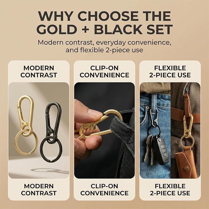 OXIHOUSE&CO- Metal Carabiner Keychain Set, Minimalist Key Ring Clip for Car Keys, Purse, Backpack, Durable for Women Men