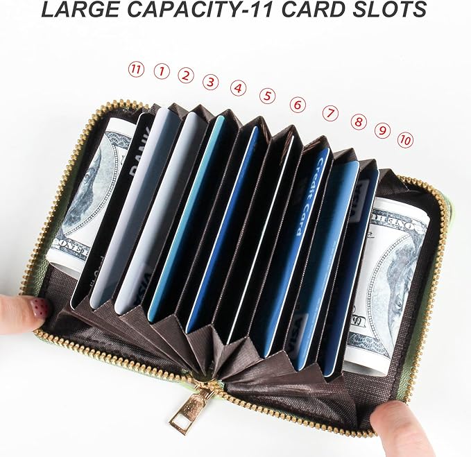 EcoVision Credit Card Holder RFID Card Case Wallet, Small Accordion Zipper Card Case Holder, Card Organizer Case for Women Men