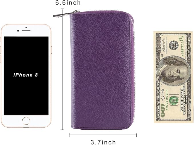 Cellphone Wallet for Women Dual Zipper Long Purse with Removable Wristlet