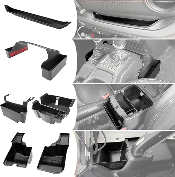 Center Console Organizer for 2024+ Jeep Wrangler JL JLU 4XE Gear Shift Console Side Tray Trunk Organizer Hanging Armrest Storage Box for Wrangler Accessories(24+ 5-piece, Not Gladiator)