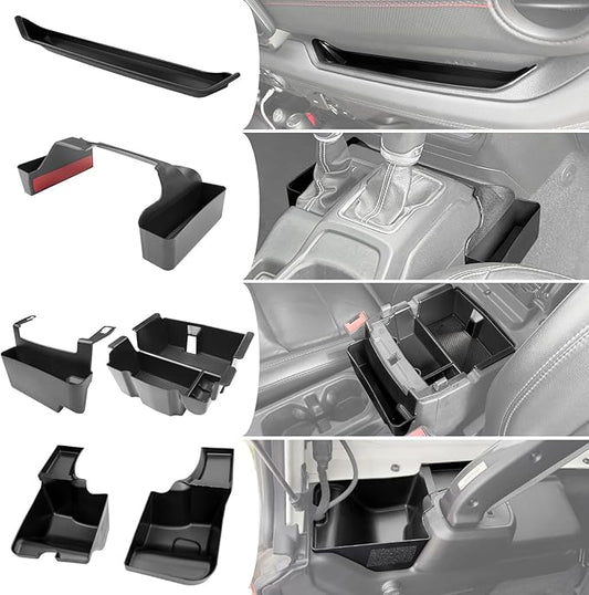 Center Console Organizer for 2024+ Jeep Wrangler JL JLU 4XE Gear Shift Console Side Tray Trunk Organizer Hanging Armrest Storage Box for Wrangler Accessories(24+ 5-piece, Not Gladiator)