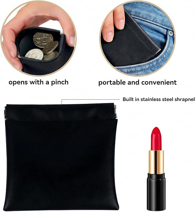 4 PCS Small Makeup Bag for Purse, Mini Portable Cosmetic Pouch for Women, Coin Purse Lipstick Cosmetic Accessories Organizer, Travel Storage Pouch, Black