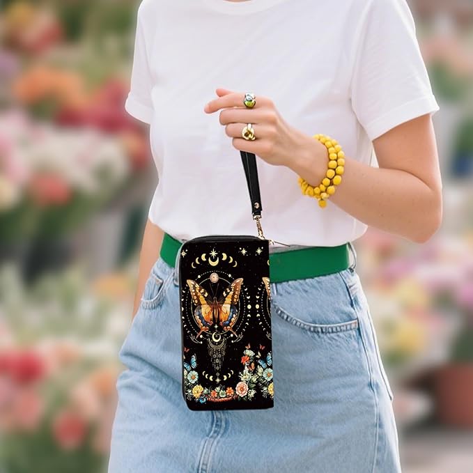 Butterfly Wallet Gifts for Women, Small Slim PU Leather Sky Constellation Womens Wallet with Zipper, Credit Card Holder Wallets, Wristlet Wallets for Girls Women Mom Anniversary Birthday Present
