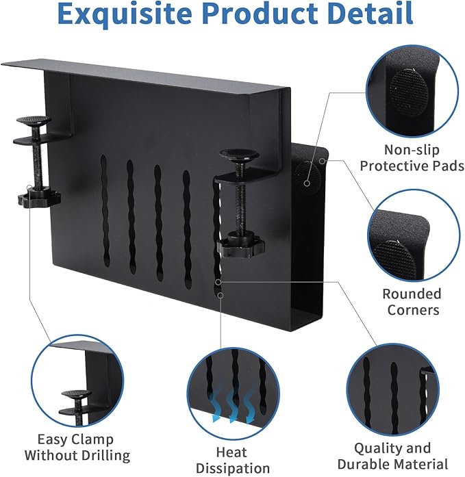Desk Side Storage, Desk Laptop Holder with Magnetic Pen Holder, No Drill Desk Side Organizer for Office and Home Fits Flat Edge 0.3" to 2.3"