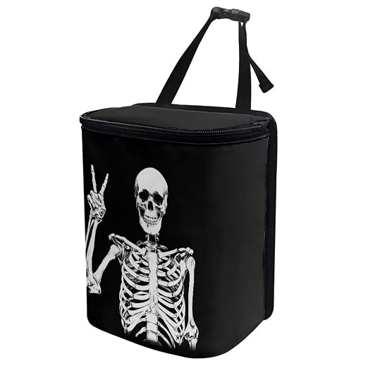 Biyejit Funny Skeleton Car Rubbish Storage Reusable Car Trash Can for SUVs Vans, Waterproof Automotive Garbage Cans Bin Hanging Leak Proof Vehicle Trash Can