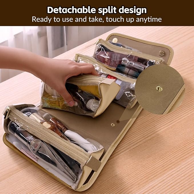 YDR Travel Makeup Bag,Capacity Cosmetic Bag for Women Portable Pouch Case Toiletry Bag 4-in-1 Roll-Up Makeup Bag Storage Organizer With 4 Detachable Removable