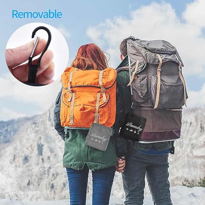 JHX Travel Laundry Bag, Dirty Clothes Bag 【Upgraded】 with Handles and Aluminum Carabiner, Collapsible Laundry Bag for Travel, Camp, Fitness, and Students（1Pcs Grey） 24"L x 21"W