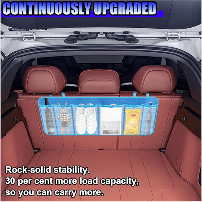 Car Trunk Organizer, 40"×14" Large Capacity Hanging Backseat Trunk Storage Bag with 6 Mesh Pockets, Space Saving Auto Interior Accessories for SUV MPV Truck Van (Blue)