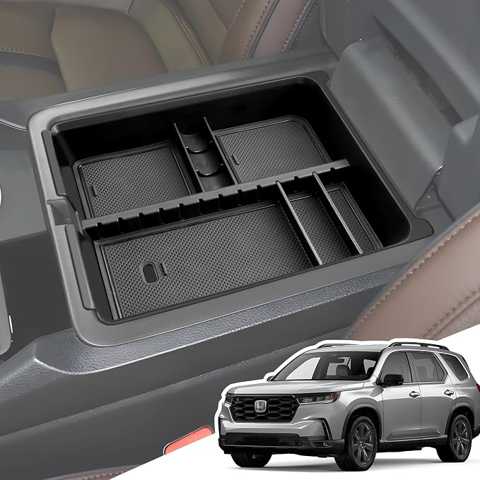 Armrest Organizer for 2025 2024 2023 Honda Pilot/2024 2025 Ridgeline/2024 2025 2026 Passport, Center Console Organizer, Center Console Tray Custom for Honda Pilot Accessories, Black