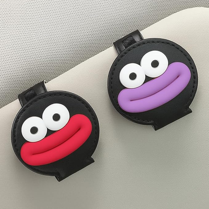 2PCS Sunglasses Holder for Car Visor, Magnetic Leather Ticket Card Clip, Sausage Mouth Sunglass Mount for Different Size Eyeglasses, Cartoon Car Visor Decoration Accessory (Red/Purple/Black)