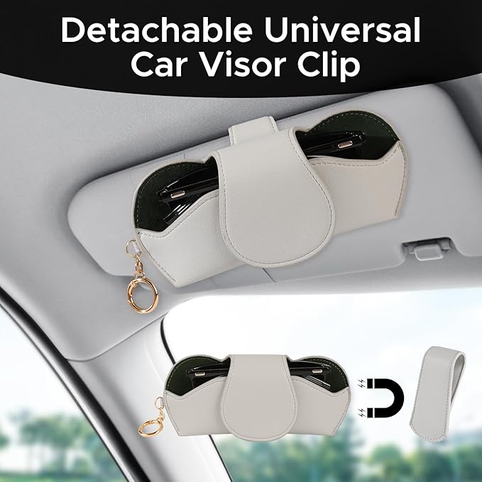 KINIVA Sunglasses Holder for Car Visor Faux Leather Glasses Case with Detachable Clips for Car Visor Automotive & Travel