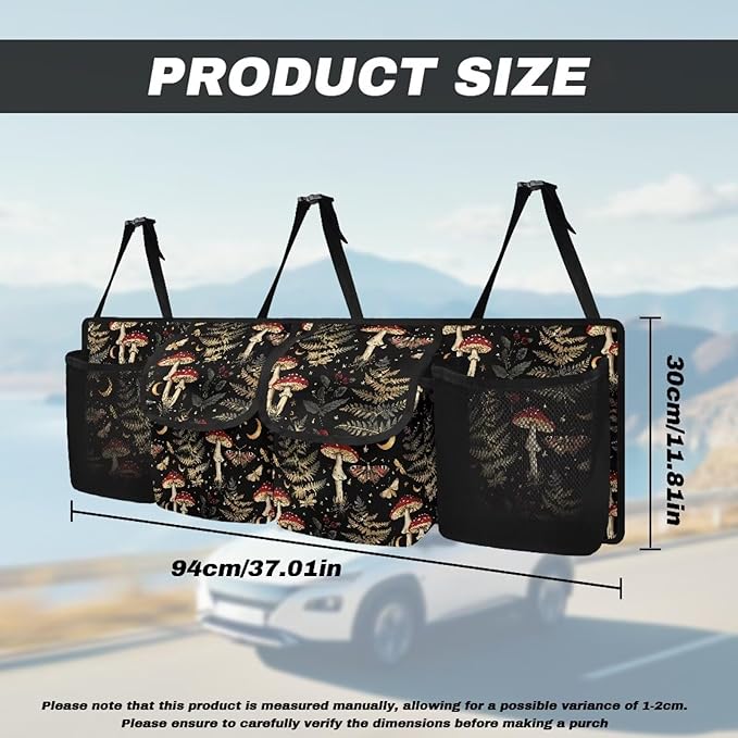 Red Mushroom Car Truck Organizer Hanging Cargo Storage Bag for SUVs, Vans, Cars, Collapsible Car Storage Bag Keep Your Trunk Neat and Organized