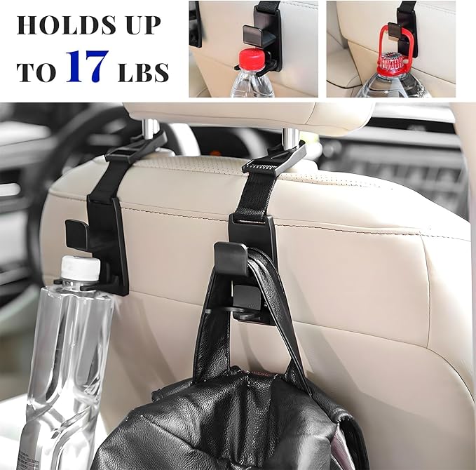 2 PCS Car Seat Headrest Hook, Strong Auto Seat Back Storage Hook Headrest Hanging Organizer, Vehicle Seats Hanger Holder Universal for Purses Handbags Groceries Bags
