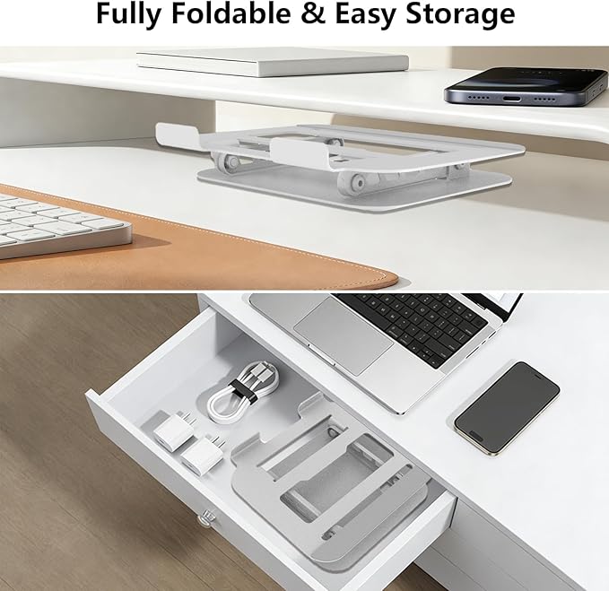 Adjustable Laptop Stand for Desk, Ultra Stable Metal Base Laptop Holder Riser, Fully Foldable for Storage and Easy to Carry, Fit for MacBook Pro/Air HP 14 All Under 16??Devices (Silvery)