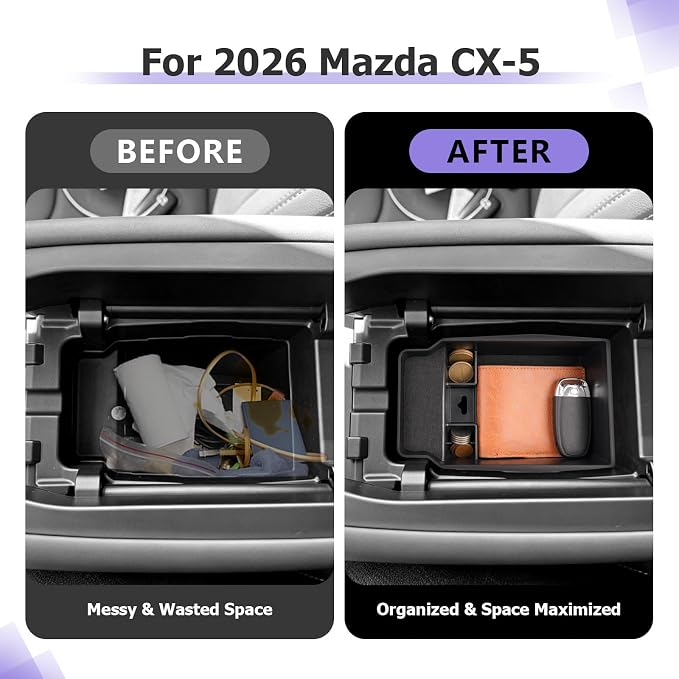 LUWU 2026 Mazda CX5 Center Console Organizer for 2026 Mazda CX-5 Accessories CX 5 2026 Armrest Console Storage Box Insert Tray ABS Material Black Coin Container