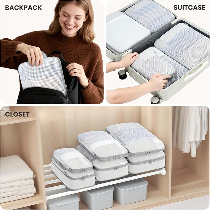 Compression Packing Cubes for Travel, Lightweight Vacation Travel Essentials, Travel Accessories for Suitcase Organizer Bags Set, Durable Luggage Organizer