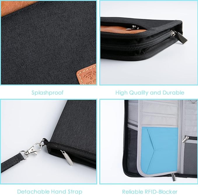 Travel Passport Wallet Family Passport Holder RFID Blocking Waterproof Bag Documents Organizer Premium Durable Passport Case With Luggage Tag(Black)
