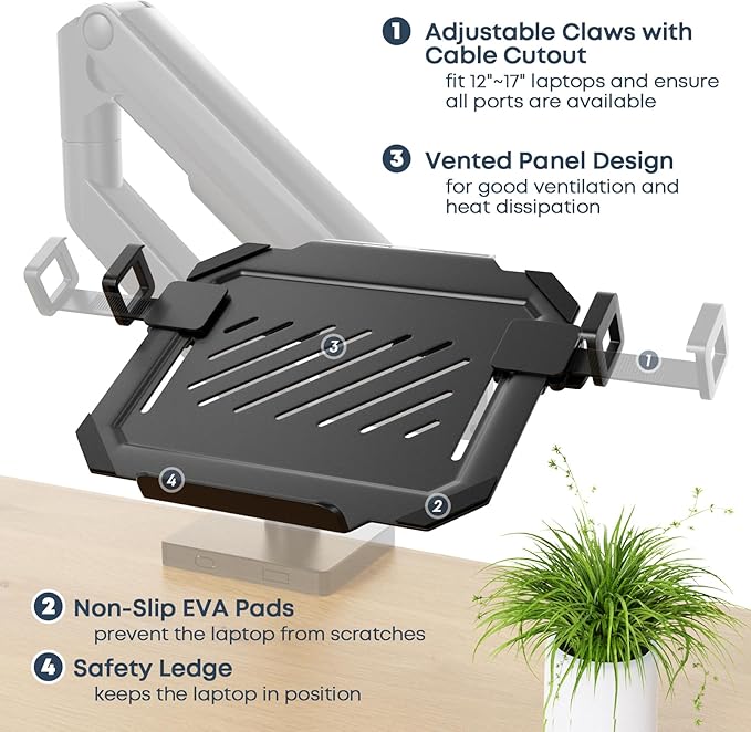 Laptop VESA Mount Tray Holder for Monitor Arms and Stands 75x75mm 100x100mm Clamp Notebook Adjustable 12 to 17 inch Black Universal