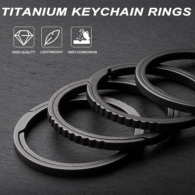 TISUR Titanium Keychain Rings, Split Side Pushing Key Rings Heavy Duty Black Key Ring For Key Chain Carabiner Dog Tag Ring