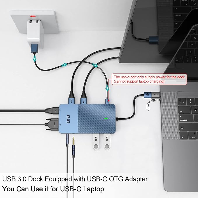 USB Docking Station GIQ USB C HUB USB 3.0 to Dual HDMI VGA Adapter Triple Display USB C Laptop Docking Station Dual Monitor HDMI Splitter Extender Compatible with MacBook M1 M2 M3 M4 M5 USB Dock